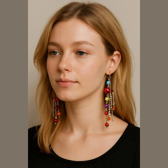 Unbranded Multicolor Beaded Dangle Earrings Women's One Size - Picture 1 of 2